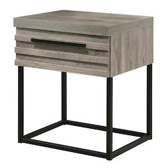 Contemporary Wood Nightstand with Metal Base in Weathered Gray Finish
