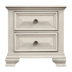 White Distressed Nightstand with 2 Drawers and Rustic Finish