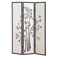 Black 3-Panel Wood Folding Room Divider, Rice Paper, 72 Inch