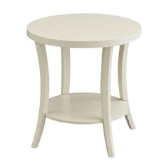 Round End Table with Shelf in Ivory for Living Rooms