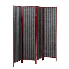Inkwell 4-Panel Bamboo Room Divider, Folding Screen, Black with Red Frame