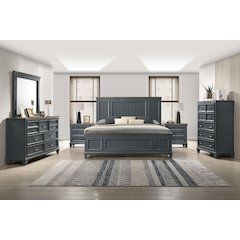 Clelane Wood Bedroom Set Panel King Bed, Dresser, Mirror, 2 Nightstands, Chest