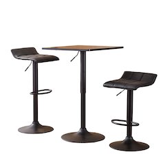 Belham Square Adjustable Bar Table and 2 Swivel Adjustable Bar Stool, Black