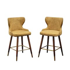 Nevis Modern Faux Leather Tufted Nailhead Trim Counter Stool Set of 2, Yellow