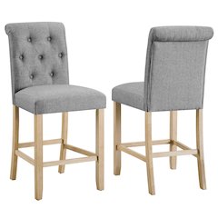 Siena Counter Height Button Tufted Back Solid Wood Stools, Set of 2, Gray