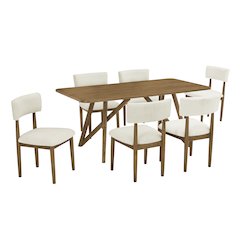 Axler 7-Piece Dining Set,Tripod-Cross DiningTable with 6Stylish Chairs,Light Oak
