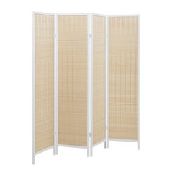 Inkwell 4-Panel Bamboo Room Divider, Folding Screen, Natural with White Frame