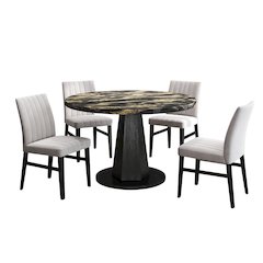 5-Piece Dining Set, Black and Gold Faux Marble Dining Table Four Chairs, Tan