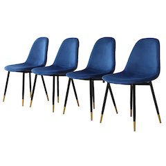 Lassan Contemporary Fabric Dining Chairs, Set of 4, Blue