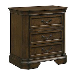 Wooden Nightstand in Antique Walnut Finish with 3 Drawers for Bedroom Storage