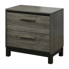 Antique Grey Finish Wood Nightstand with 2 Drawers for Bedroom Storage