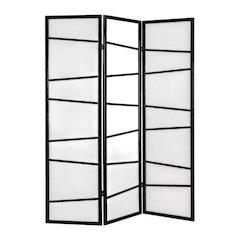 Black 3-Panel Wood Folding Room Divider, Fabric, 71 Inch
