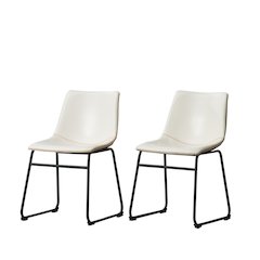 Lotusville Vintage PU Leather Dining Chairs, White, Set of 2