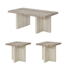 3-Piece Coffee Table Set, Coffee Table, Two End Tables, Weathered Gray and Beige