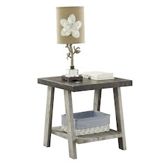 Athens Contemporary Two-Tone Wood Shelf End Table in Weathered Walnut and Gray