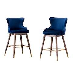 Leland Fabric Upholstered Counter Height Wingback Stools, Set of 2, Blue