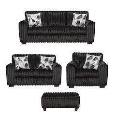 Nolan 4-Piece Living Room Set, Sofa Loveseat Chair and Ottoman, Lush Black