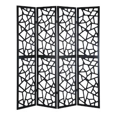 Black 4-Panel Wood Folding Room Divider, Fabric, 70 Inch