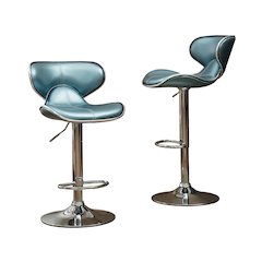 Masaccio Blue Leatherette Adjustable Swivel Barstool Chrome Base, Set of 2