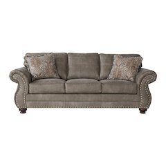 Leinster Faux Leather Upholstered Nailhead Sofa in Stone Gray