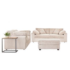 Belvoir 3-Piece Living Room Set, Sofa Loveseat and Ottoman, Beige Champagne