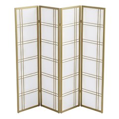 Gold 4-Panel Wood Folding Room Divider, Rice Paper, 70 Inch