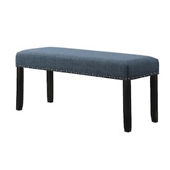 Biony Blue Fabric Dining Bench with Nailhead Trim