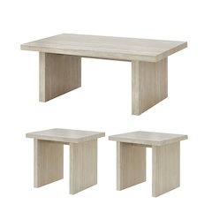 Cavira 3-Piece Faux Marble Coffee Table Set, Table and Two End Tables, Beige