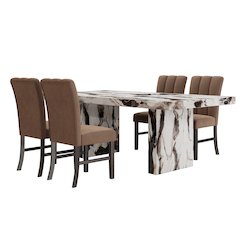 Cavira 5-PC Faux Marble Dining Set, Double Pedestal Table with 4 Chairs