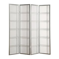 Silver 4-Panel Wood Folding Room Divider, Rice Paper, 70 Inch
