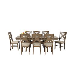 Raven Wood 9-PC Dining Set, Extendable Table with 8 Chairs, Glazed Pine Brown