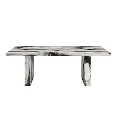 Cavira Modern Faux Marble Dining Table with Double Pedestal Base