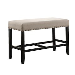 Biony Tan Fabric Counter Height Dining Bench with Nailhead Trim