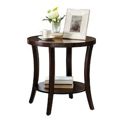Perth Espresso Round End Table with Shelf