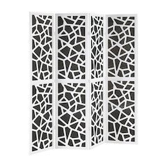 4-Panel Wood Room Divider, Folding Portable Partition Screen, Black and White