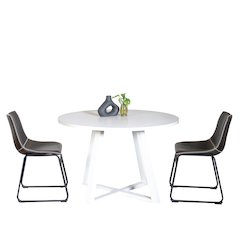 Varna 3-Pc Round Dining Set, Trestle Dining Table with 2 Chairs, Antique Gray