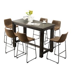 Lotusville 7-Pc Counter Height Wood Dining Table, 6 Faux Leather Chairs
