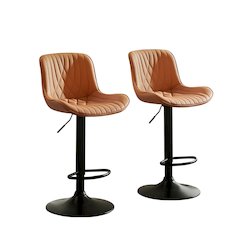 Kovyn Contemporary Adjustable Barstool with Faux Leather Swivel Seats, Set of 2
