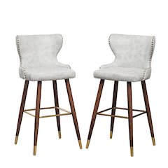 Nevis Modern Faux Leather Tufted Nailhead Trim Barstool Set of 2, Off-White
