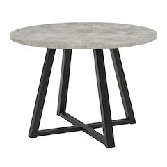 Endo Contemporary Round Dining Table, Trestle Base, Faux Concrete Gray