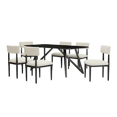 Axler 7-Piece Dining Set, Tripod-Cross Dining Table with 6 Boucle Chairs, Black