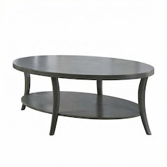 Gray Oval Coffee Table with Open Shelf and Sturdy Frame for Living Room
