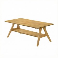 Oak Coffee Table with Wood Shelf and Mid-Century Modern Design