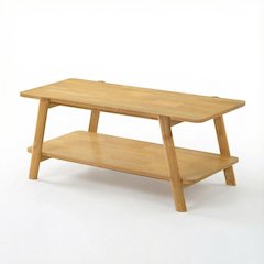 Oak Coffee Table with Mid-Century Wood Shelf and Sturdy Design