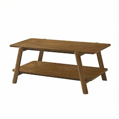 Walnut Wood Coffee Table with Mid-Century Modern Shelf and Storage Space