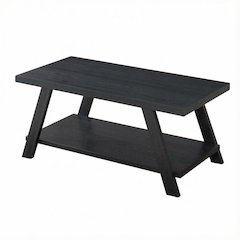 Black Replicated Wood Coffee Table with Open Shelf Storage and Modern Design