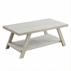 White Wood Coffee Table with Contemporary Shelf and Sturdy Construction