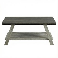 Two-Tone Wood Coffee Table in Weathered Walnut Gray with Open Shelf Storage