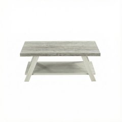 Two-Tone Weathered Gray and Beige Wood Shelf Coffee Table with Storage