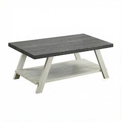 Two-Tone Weathered Charcoal Beige Wood Coffee Table with Storage Space